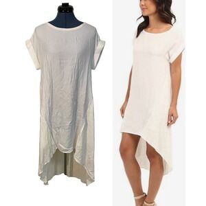 NWT Aryn K White 2 Tone Cap Sleeve Hi Lo Tunic Shirt Dress Lagenlook Coastal M